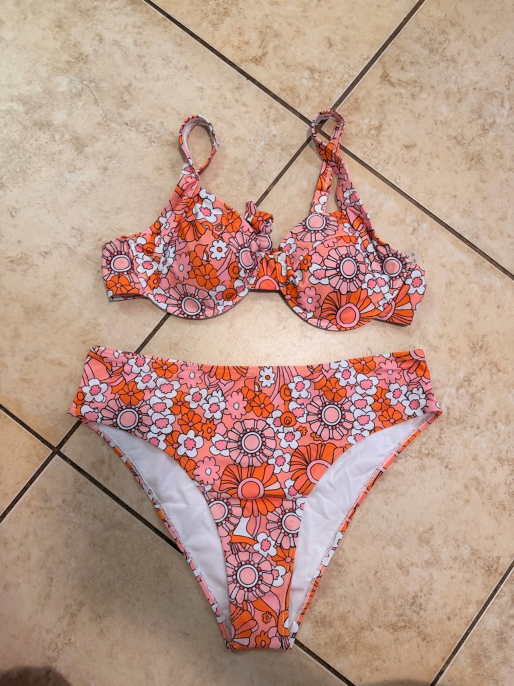 SHEIN Pink & Orange Floral Underwire Bikini Set